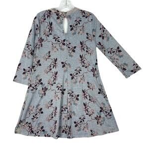 NWOT LIVING DOLL Dress~M~L Floral Blue Pink Knit A-Line Stretch Long-Sleeve Knee